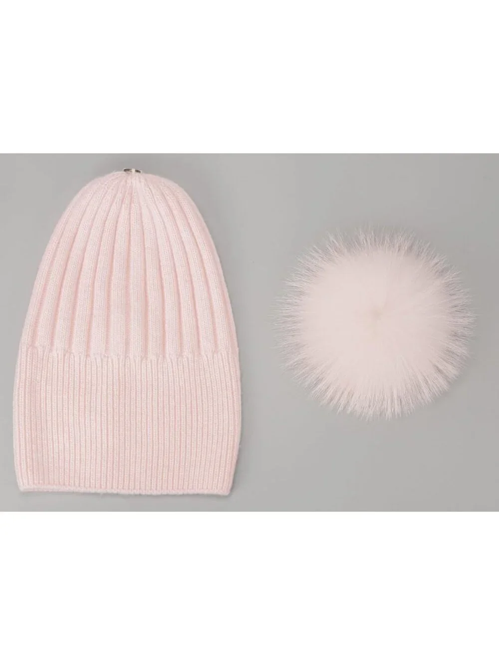 Cozy Women's Ribbed Knit Cuffed Beanie Hat with Real Fur Pom Pom - Winter